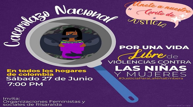 Colombia | Organizaciones feministas y sociales convocan cacerolazo por niña indígena violada por soldados