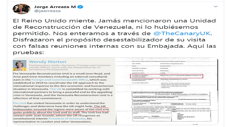 Canciller Jorge Arreaza muestra pruebas que Reino Unido mintió y ocultó a Venezuela sobre supuesta Unidad de Reconstrucción