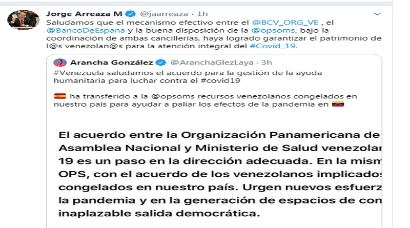 Venezuela celebra que España haya transferido dinero congelado de venezolanos a la OPS para lucha contra Covid-19