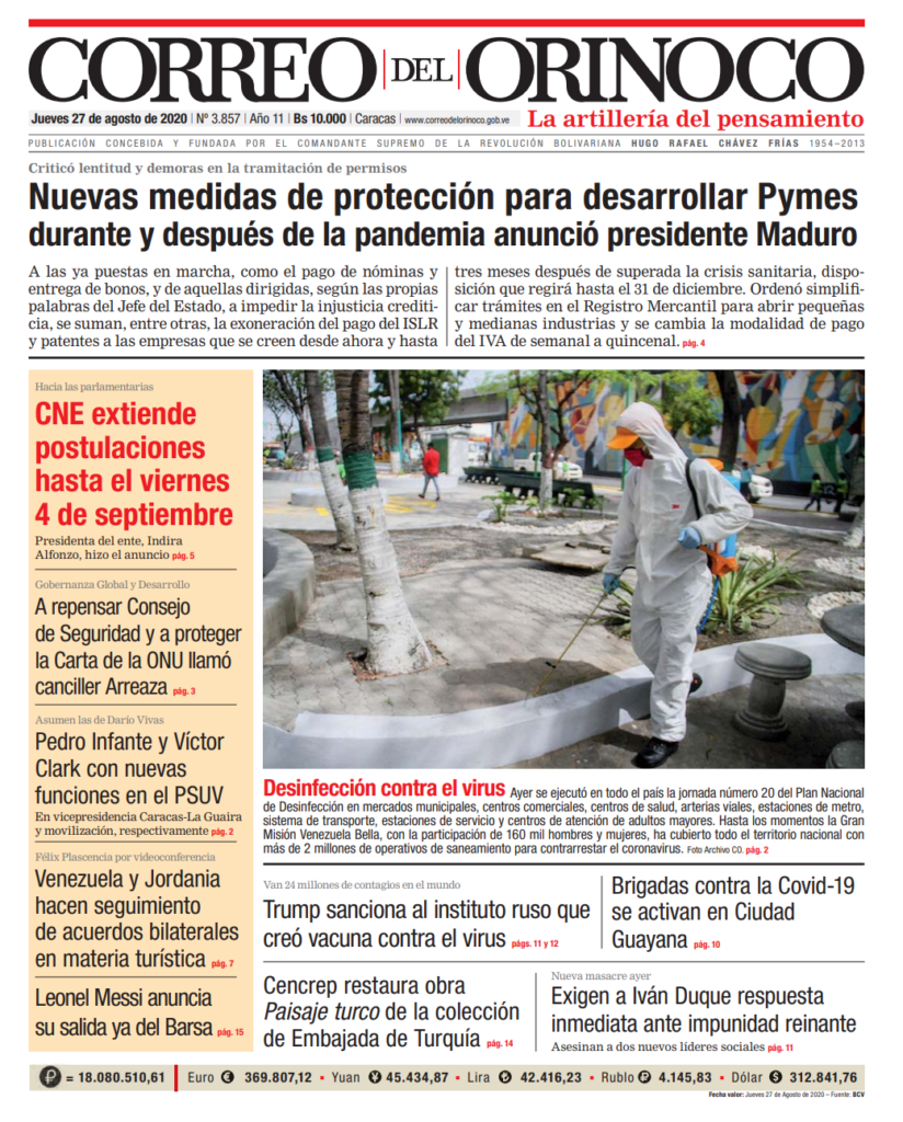 Estas son las portadas de medios impresos en Venezuela este jueves 27 de agosto