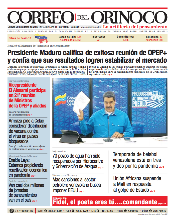 Portadas de medios impresos en Venezuela este jueves 20 de agosto