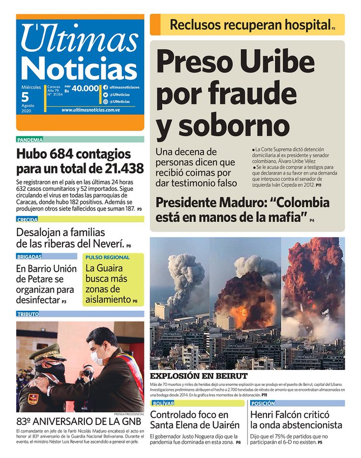 Portadas de medios impresos en Venezuela este miércoles 05 de agosto