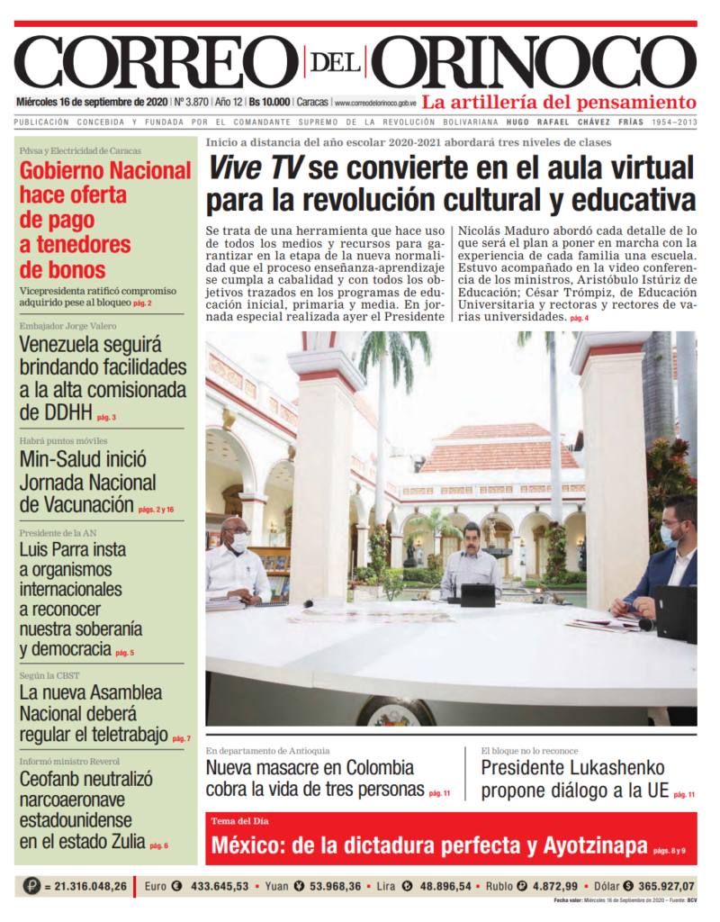 Estos son los titulares reflejados en las portadas de la prensa venezolana  este miércoles 16Sep