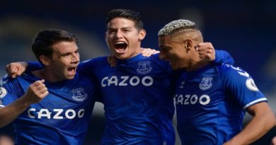 James Rodríguez anota su primer gol en Premier League en victoria de Everton ante West Bromwich