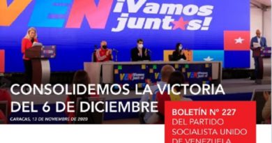Boletín 227 del PSUV invita al pueblo a consolidar la victoria en las próximas elecciones al Parlamento 2020