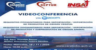 Gobernación de Carabobo presenta requisitos para exportación e importación de productos vegetales y animales vía videoconferencia