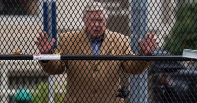 Un hombre mira a través de la cerca instalada alrededor de la plaza Lafayette Square, junto a la Casa Blanca, 30 de octubre de 2020. (Foto: AFP)