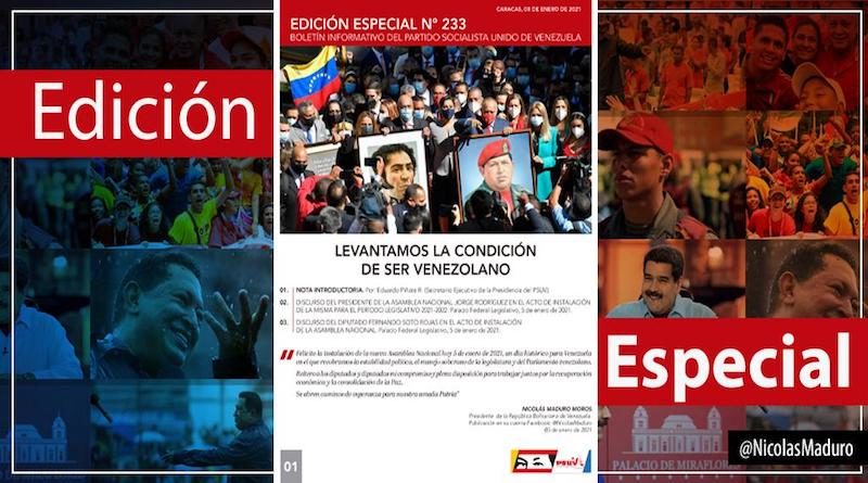 Edición Especial del Boletín N° 233 del PSUV reseña discursos de diputados como parte del rescate de la AN