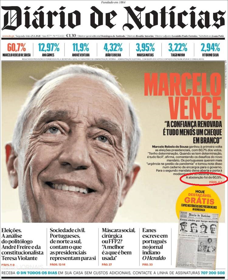 Portugal: Marcelo Rebelo de Sousa es reelegido como presidente en elecciones celebradas con 60,5% de abstención