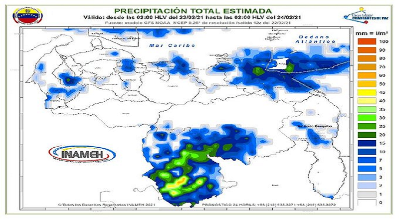 Inameh prevé para este martes precipitaciones de intensidad variable en algunas áreas del país