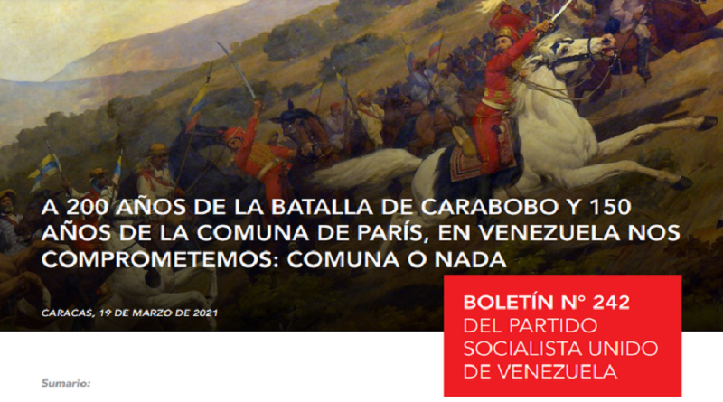Boletín número 242 del PSUV destaca los 200 años años de la Batalla de Carabobo y el fortalecimiento de la Comuna en Venezuela