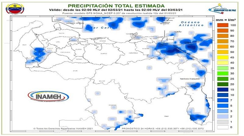 Inameh prevé lluvias dispersas en región noreste del país para este martes