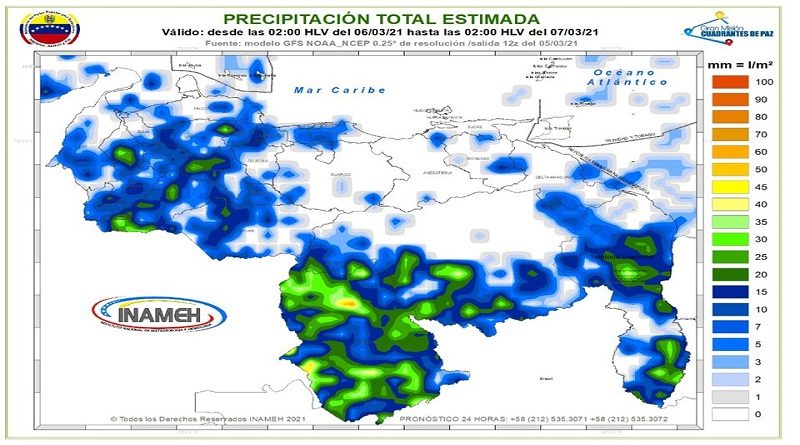 Inameh: Este sábado persiste nubosidad y precipitaciones en buena parte del territorio nacional