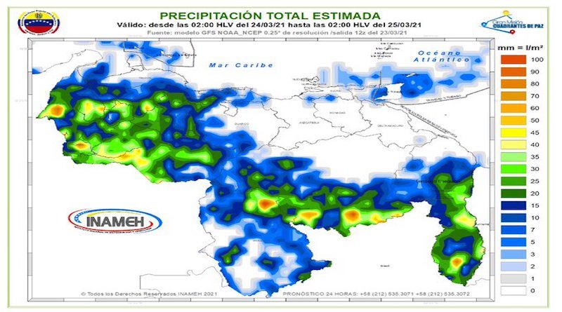 Inameh prevé abundante nubosidad con precipitaciones de intensidad variable en varias zonas del país