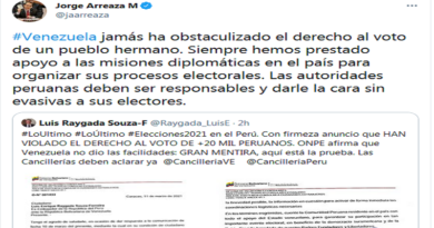Canciller Arreaza desmiente a gobierno del Perú y lo insta a garantizar el derecho al voto de peruanos en Venezuela