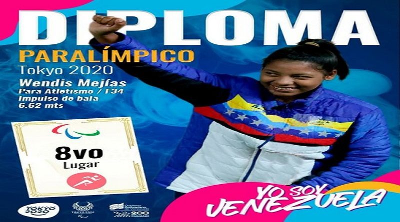 Wendis Mejías suma segundo Diploma Paralímpico en Tokio 2020