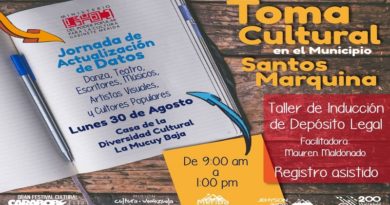 Realizarán toma cultural en municipio Santos Marquina en Mérida