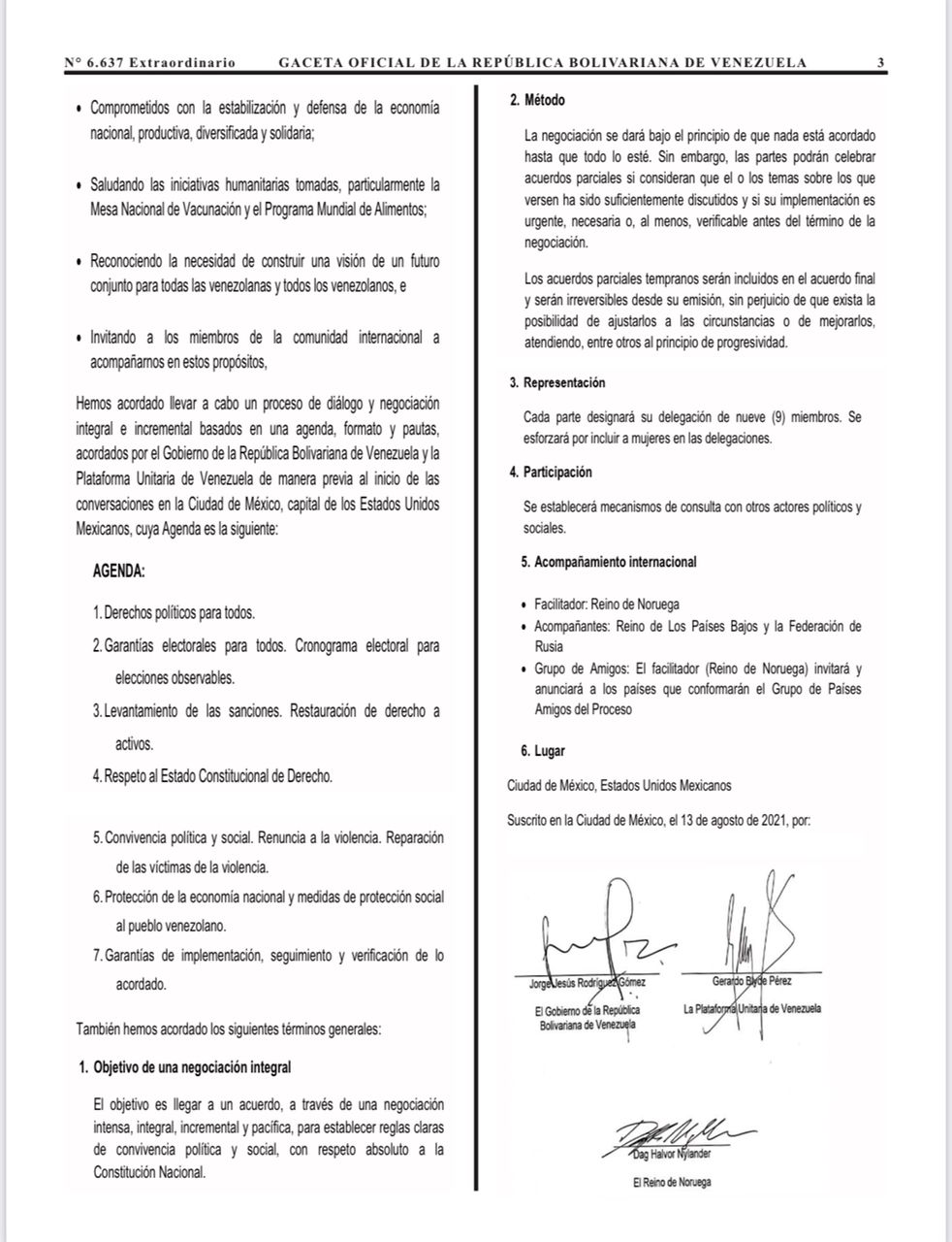 Jefe de Estado agradece a AN aprobación y publicación en Gaceta Oficial del Memorádum Entendimiento del Diálogo con oposiciones