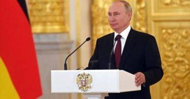 El presidente de Rusia, Vladimir Putin, en una conferencia de prensa conjunta con la canciller alemana, Angela Merkel, en Mocú, capital de Rusia. 20 de agosto e 2021. (Fuente: Sputnik)