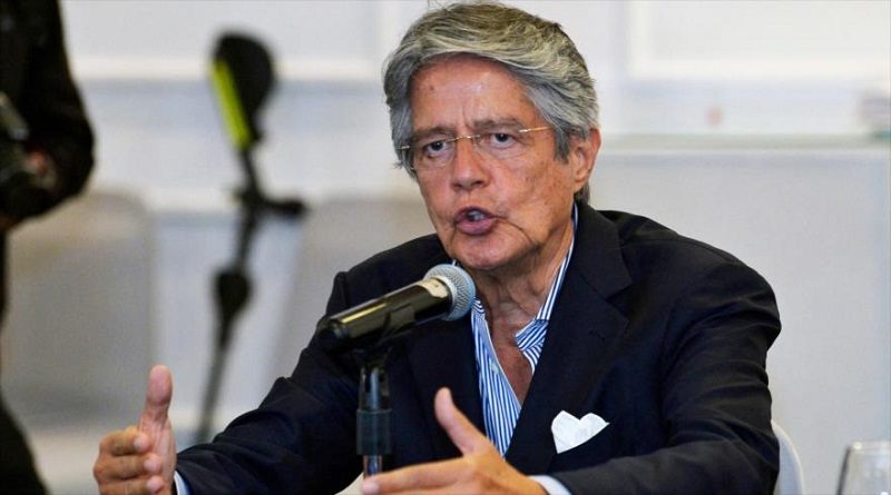El presidente de Ecuador, Guillermo Lasso, en una conferencia de prensa en Quito, 12 de abril de 2021. (Foto: AFP)