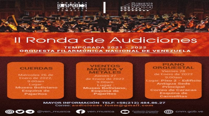 Invitan a inscribirse en la II Ronda de Audiciones de la Orquesta Filarmónica Nacional de Venezuela