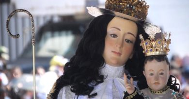 Divina Pastora recorre calles de Barquisimeto con atuendo beige y vinotinto en honor a la familia
