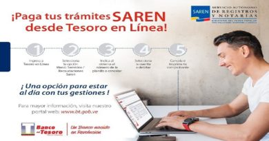Banco del Tesoro activa pago de trámites SAREN vía online