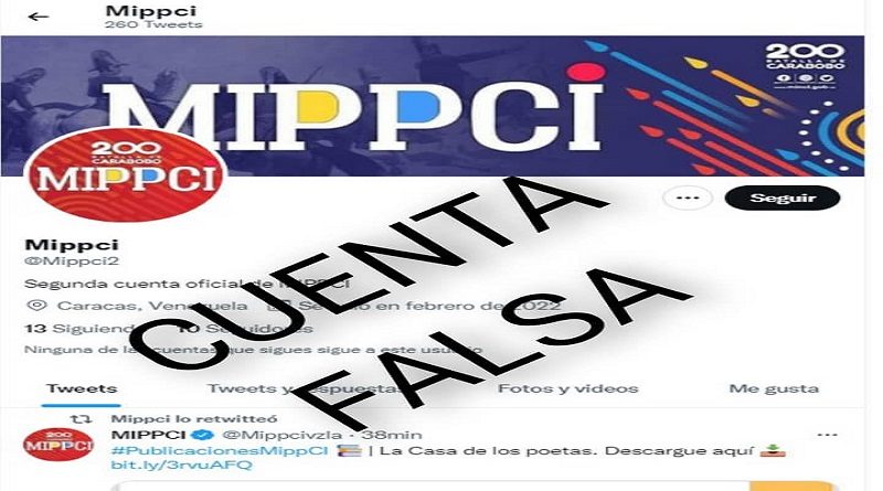 Denuncian creación de cuenta falsa del Mippci en Twitter para difundir mentiras