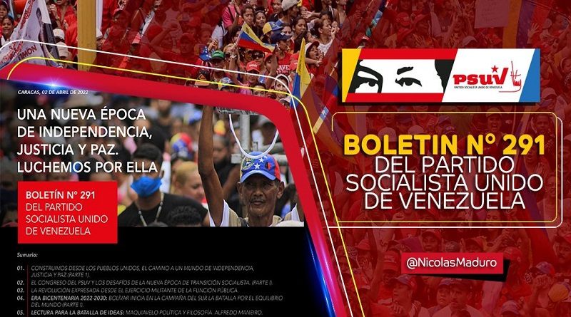 Edición 291 del boletín del PSUV resalta la nueva época de transición al Socialismo