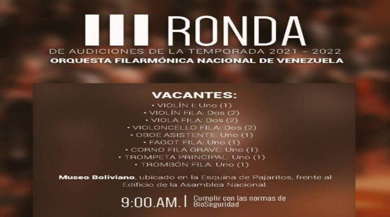 Orquesta Filarmónica Nacional realizará en mayo ronda de audiciones