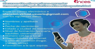 Abren cursos virtuales en Inces para estudiantes de 5to. año