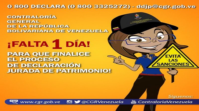 Este domingo vence plazo para realizar declaración jurada de patrimonio﻿