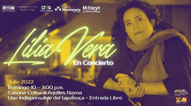 Lilia Vera se presentará este domingo en la Casona Cultural Aquiles Nazoa