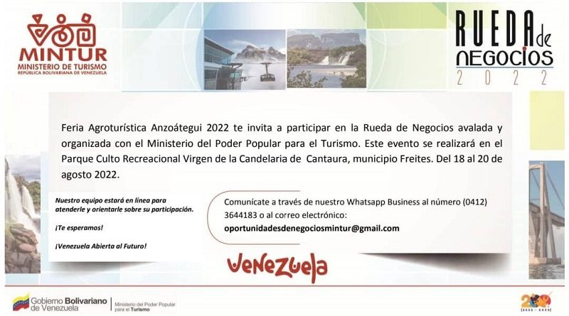 Realizarán rueda de negocios en la Feria Agroturística Anzoátegui 2022