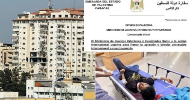 COMUNICADO: Embajada de Palestina en Caracas llama al mundo a detener escalada militar de Israel contra civiles de Gaza