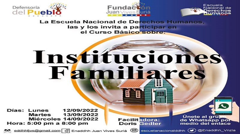 Escuela Nacional de Derechos Humanos dictará curso básico sobre Instituciones Familiares