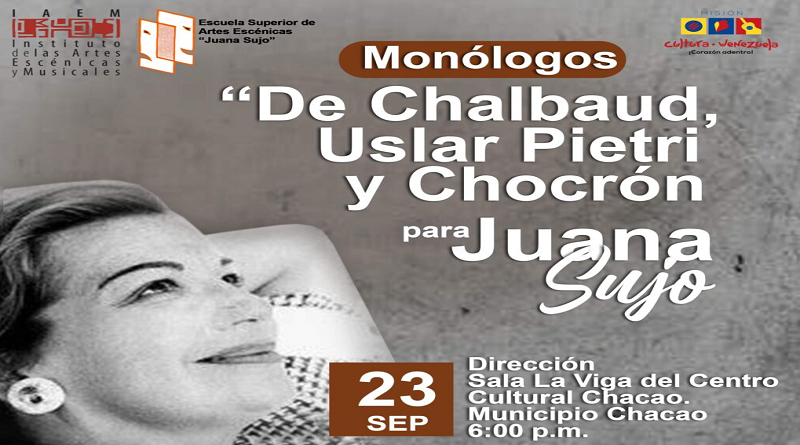 IAEM rendirá homenaje a la actriz Juana Sujo en Centro Cultural Chacao