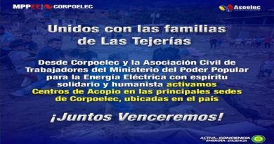 Corpoelec activa Centros de Acopio en apoyo a familias afectadas de Tejerías