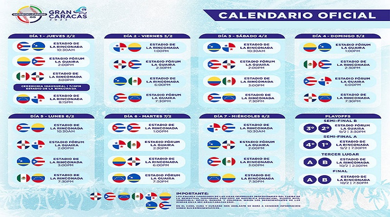 Conoce el calendario oficial de los juegos para la Serie del Caribe 2023