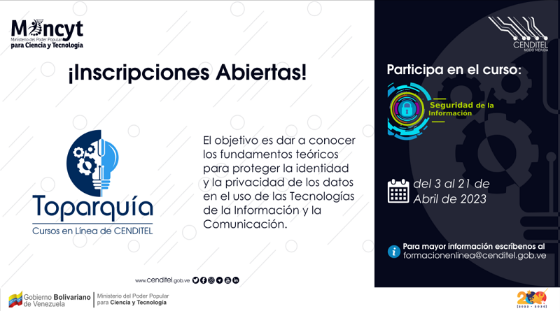 Cenditel dictará curso sobre Seguridad de la Información