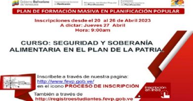 Inician inscripciones para el curso Seguridad y Soberanía Alimentaria
