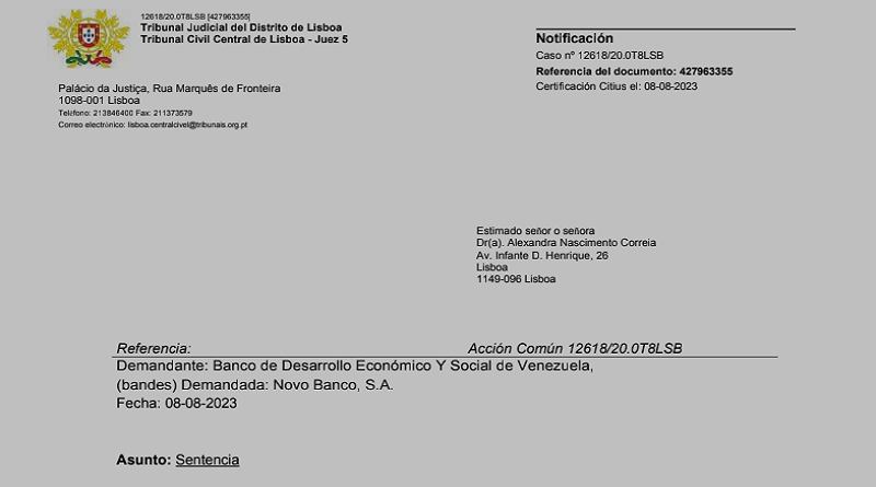 Venezuela gana juicio y recupera activos secuestrados en Novo Banco de Portugal