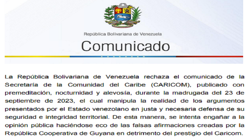 Venezuela denuncia engaños de Guyana al Caricom