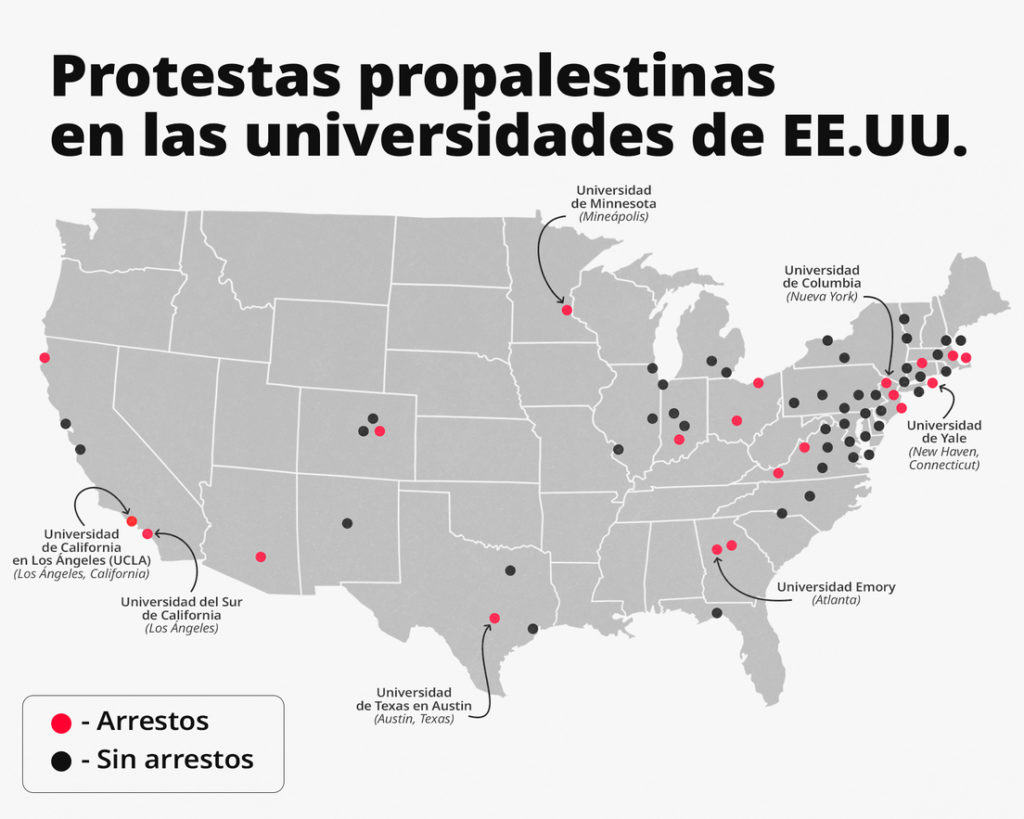 Protestas masivas contra Israel se expanden en universidades EE.UU.