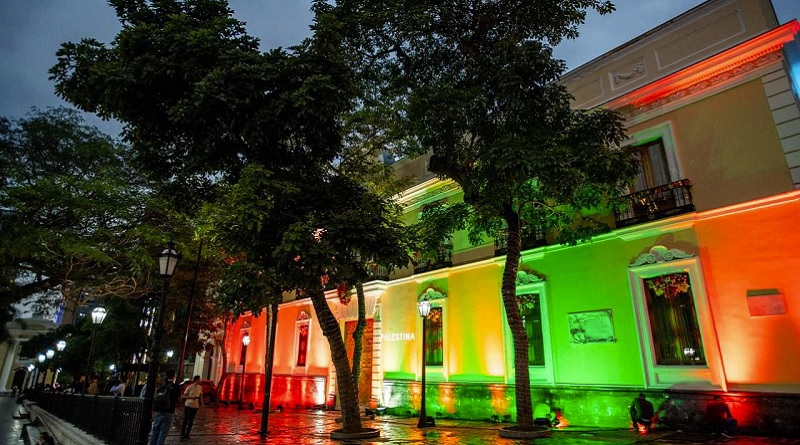 Casa Amarilla luce colores de Palestina para conmemorar su lucha