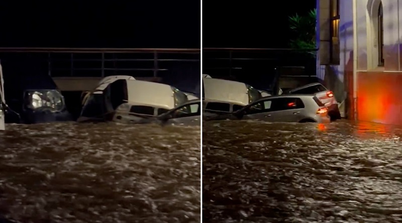 Nuevas inundaciones colapsan puente y arrastran carros en España