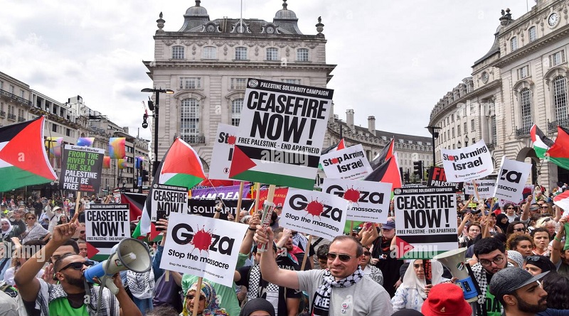 Británicos protestan en Londres contra el genocidio israelí en la Franja de Gaza