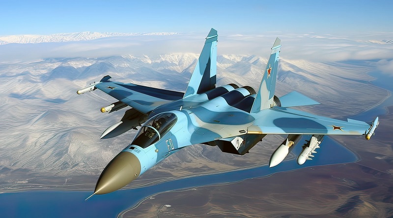 Su-35 ruso cubre un ataque aéreo contra posiciones ucranianas