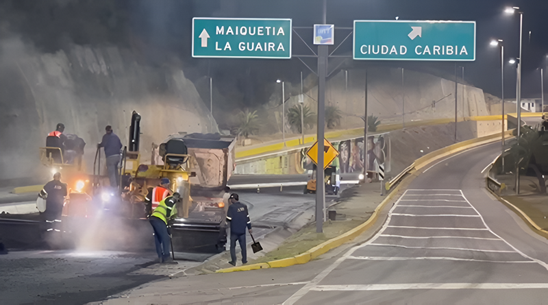 Avanzan obras en Autopista Caracas - La Guaira con 28 mil 750 toneladas de asfalto