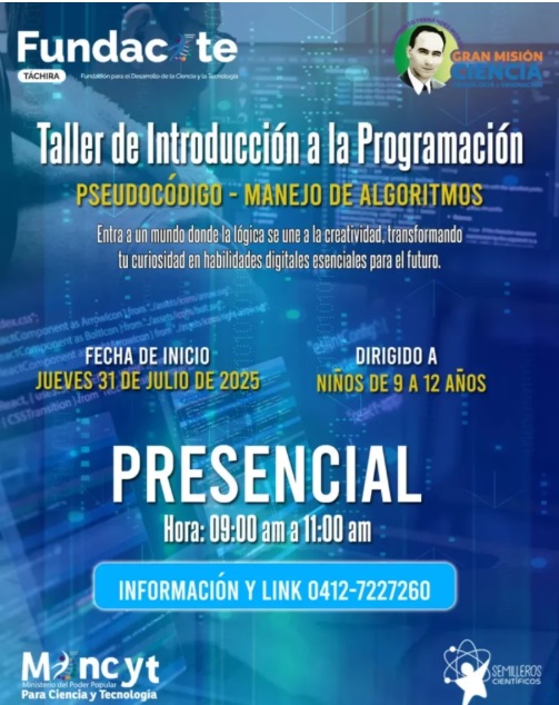 Taller de introducción a la programación para niños entre 9 y 12 años realizan en Táchira